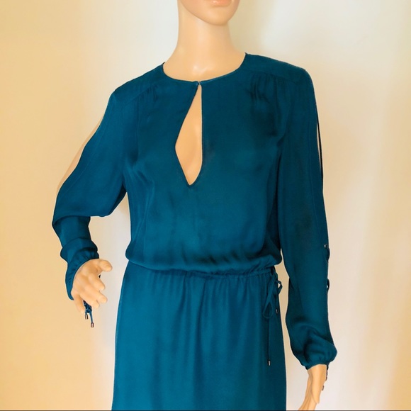 Haute Hippie Long-Sleeve Keyhole Dress Blue Coral - Picture 4 of 8